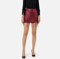 Minigonna in tulle ricamata con frange di paillettes