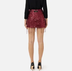 Minigonna in tulle ricamata con frange di paillettes