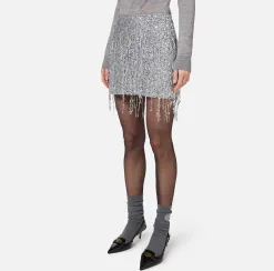 Minigonna in tulle ricamata con frange di paillettes