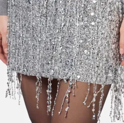 Minigonna in tulle ricamata con frange di paillettes
