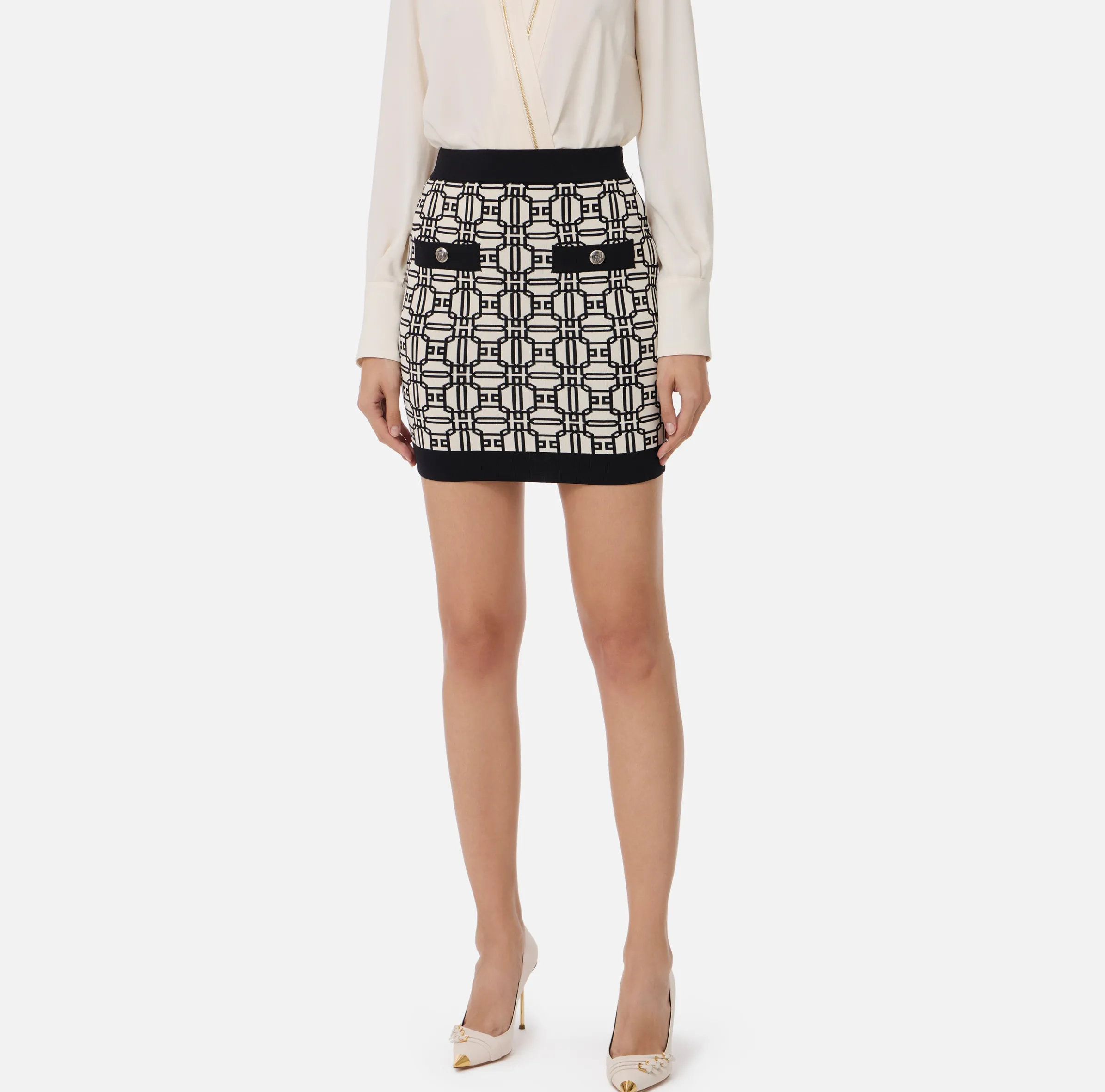 Minigonna in viscosa jacquard con logo