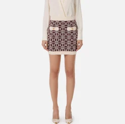 Minigonna in viscosa jacquard con logo