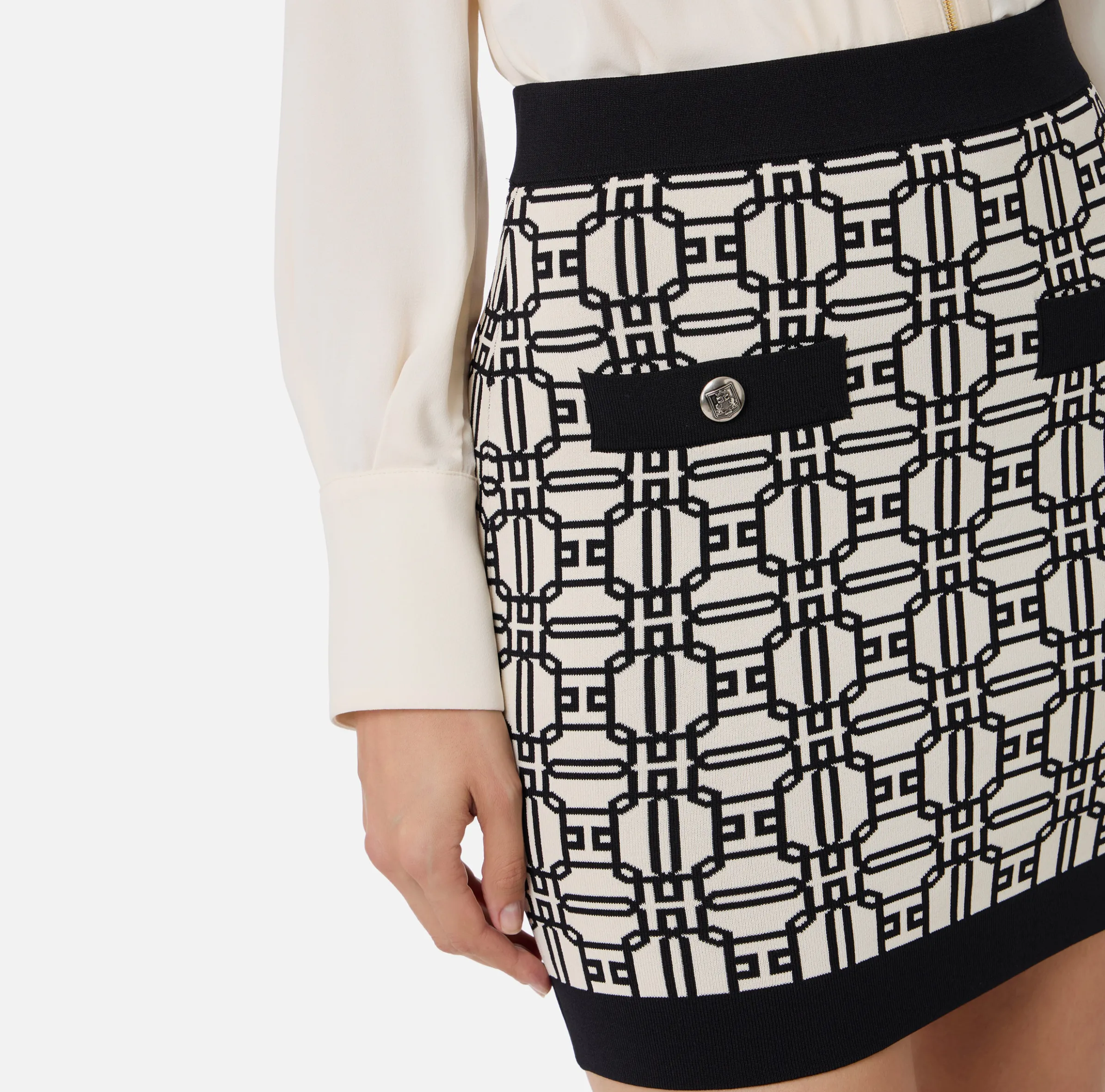 Minigonna in viscosa jacquard con logo