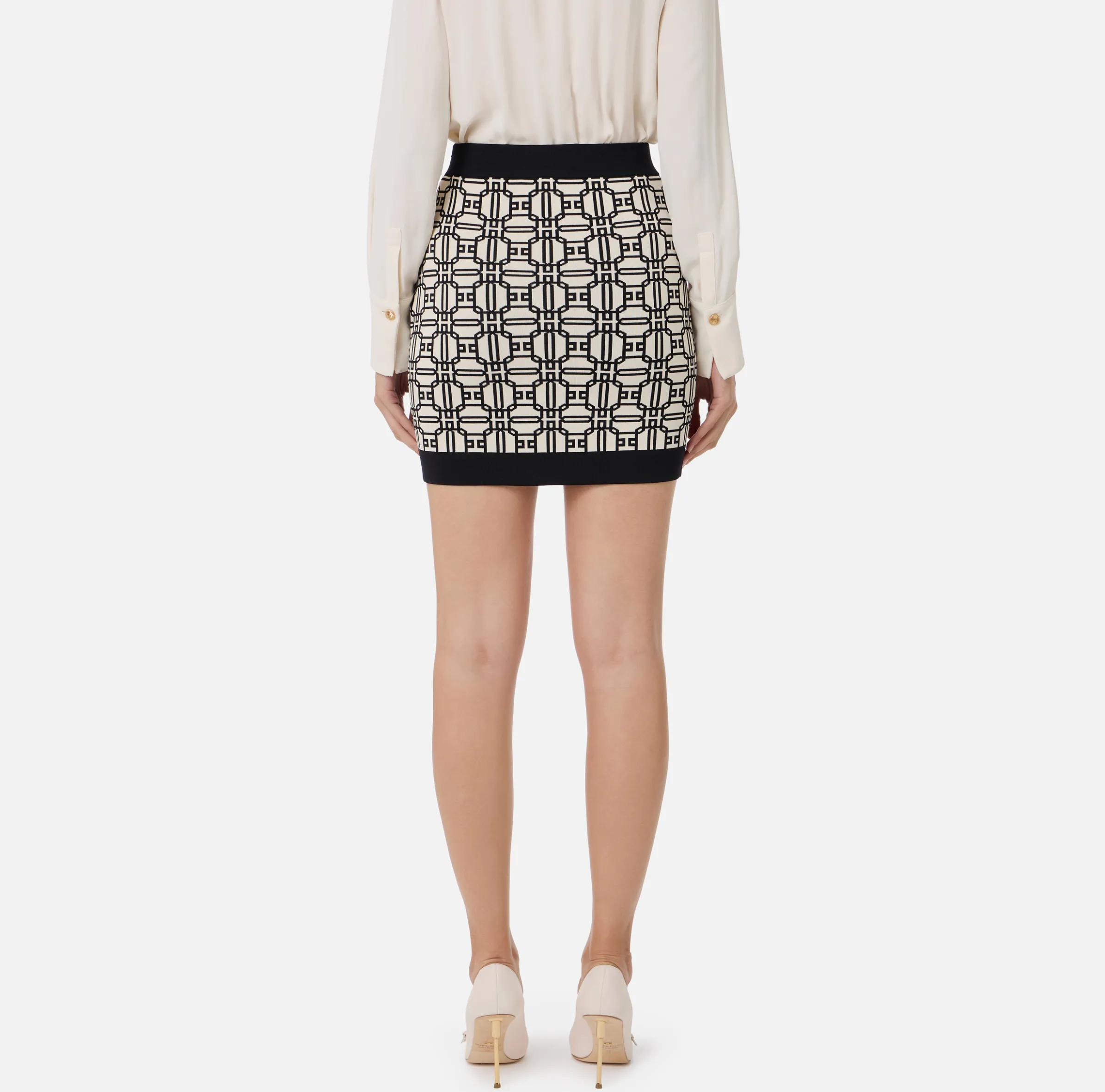 Minigonna in viscosa jacquard con logo