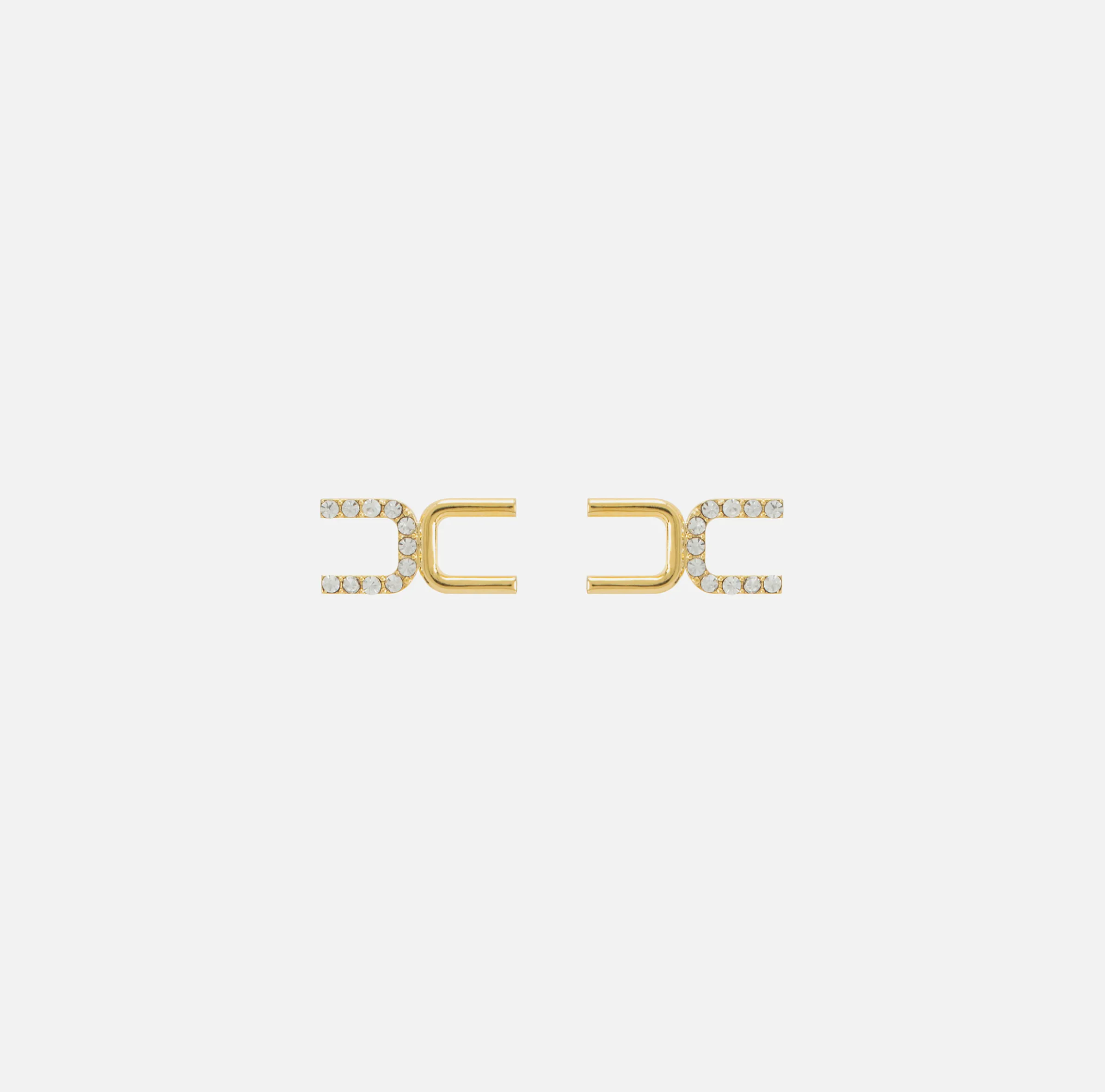 Orecchini logo in metallo dorato e strass