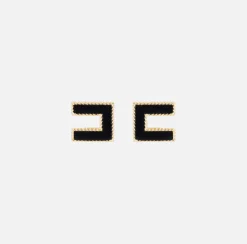 Orecchini logo in metallo dorato e velluto