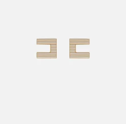 Orecchini logo in ottone a righe smaltate