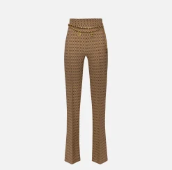Pantalone a palazzo in crêpe stampa rombo con catena