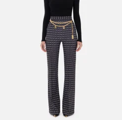 Pantalone a palazzo in crêpe stampa rombo con catena