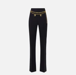 Pantalone a palazzo in crêpe stretch con cintura