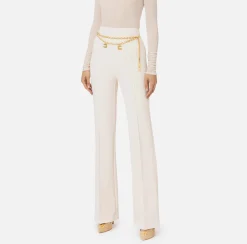 Pantalone a palazzo in crêpe stretch con cintura