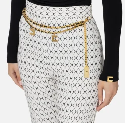 Pantalone a palazzo in crêpe stampa rombo con catena