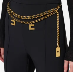 Pantalone a palazzo in crêpe stretch con cintura