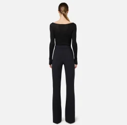 Pantalone a palazzo in crêpe stretch con cintura