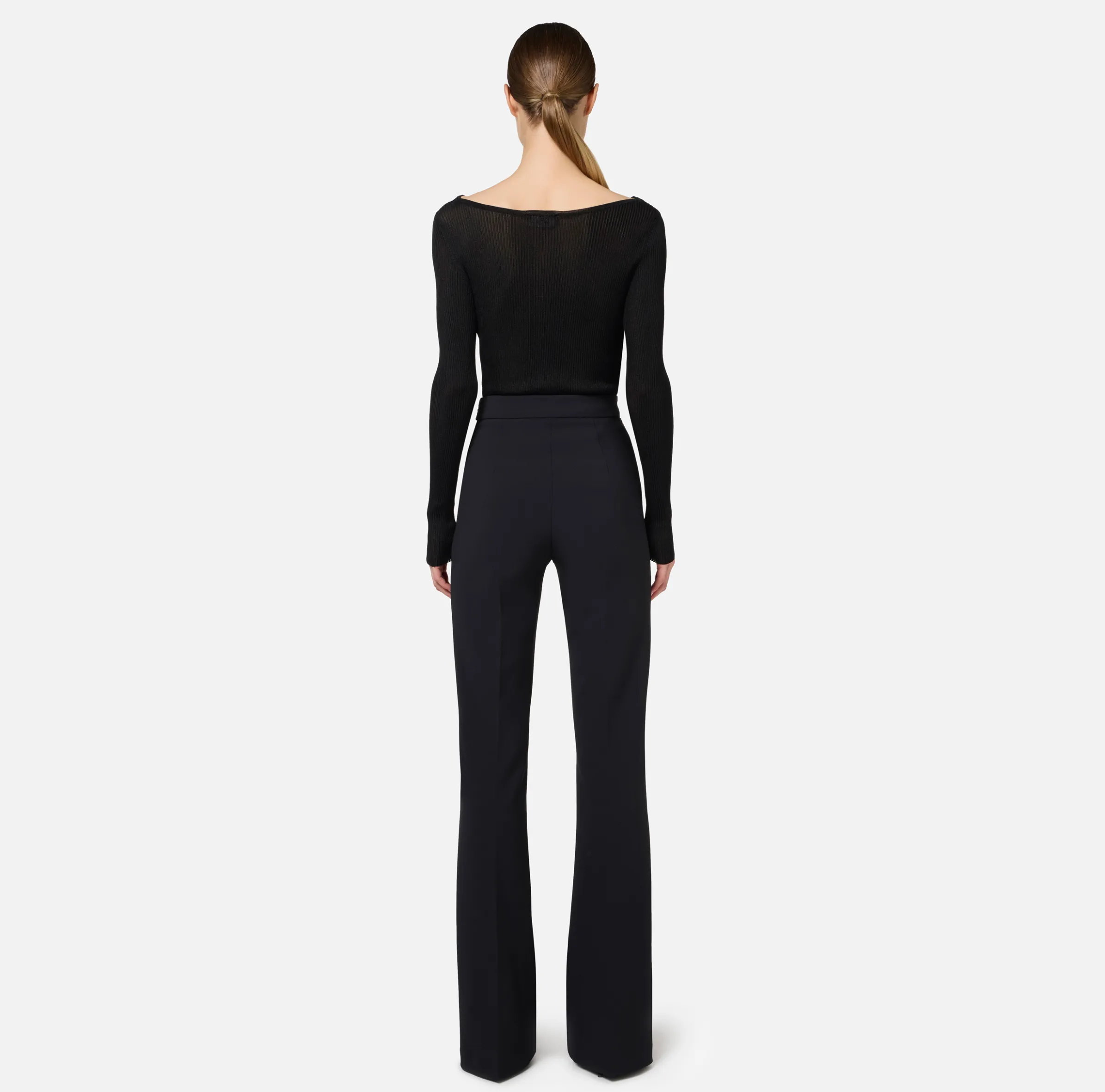 Pantalone a palazzo in crêpe stretch con cintura