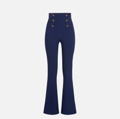 Pantalone a zampa in crêpe con fascione in raso