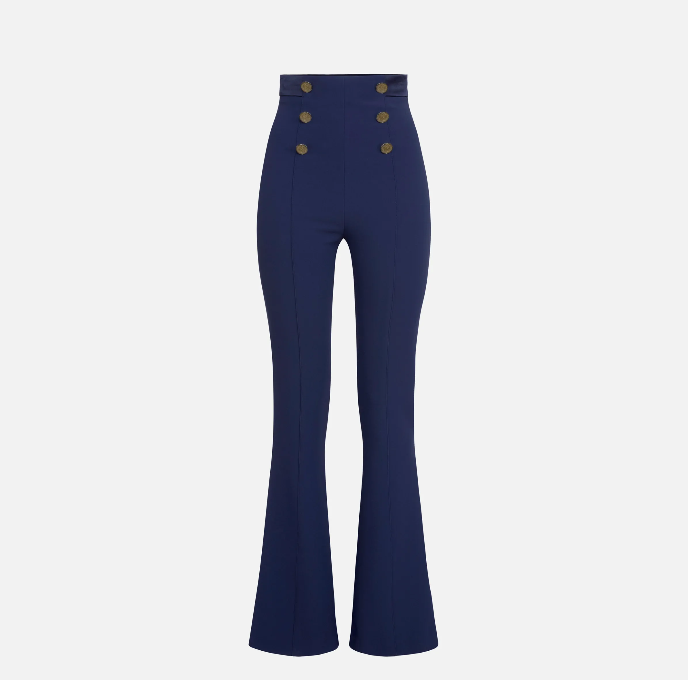 Pantalone a zampa in crêpe con fascione in raso