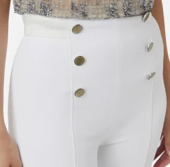 Pantalone a zampa in crêpe con fascione in raso