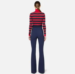 Pantalone a zampa in crêpe con fascione in raso