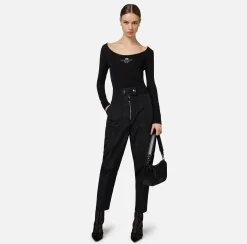 Pantalone boyfriend in nylon tecnico con elastico logato