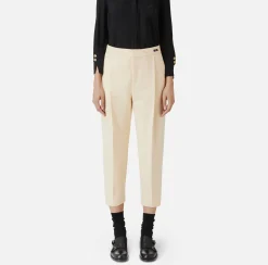 Pantalone cropped in fresco di lana stretch con pinces