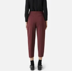 Pantalone cropped in fresco di lana stretch con pinces