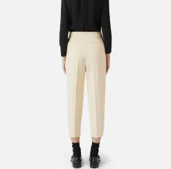 Pantalone cropped in fresco di lana stretch con pinces