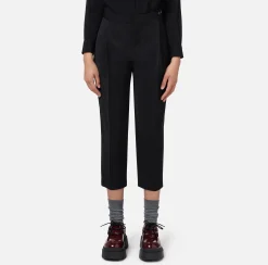 Pantalone cropped in fresco di lana stretch con pinces