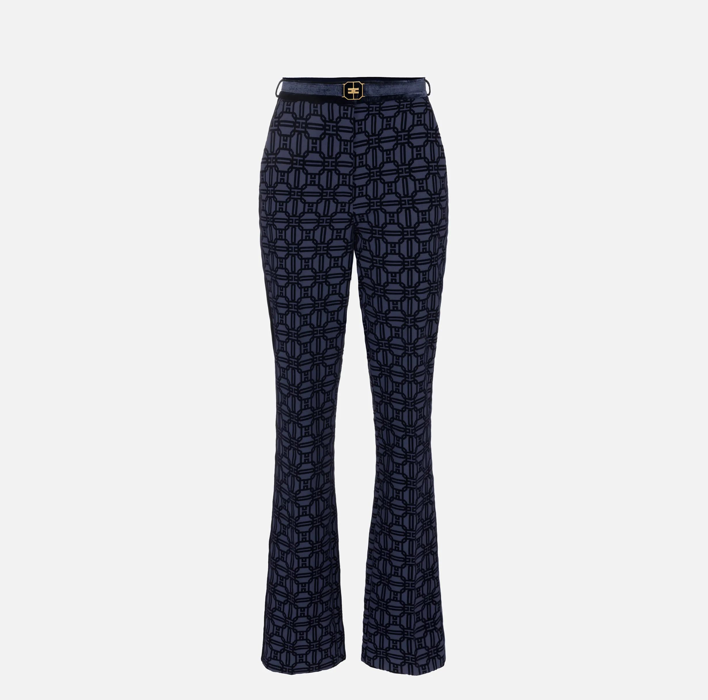 Pantalone dritto in crêpe flock con cintura