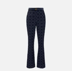 Pantalone dritto in crêpe flock con cintura