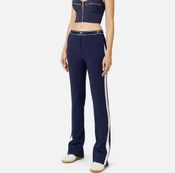 Pantalone dritto in crêpe con banda laterale