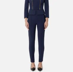 Pantalone dritto in crêpe stretch con zip