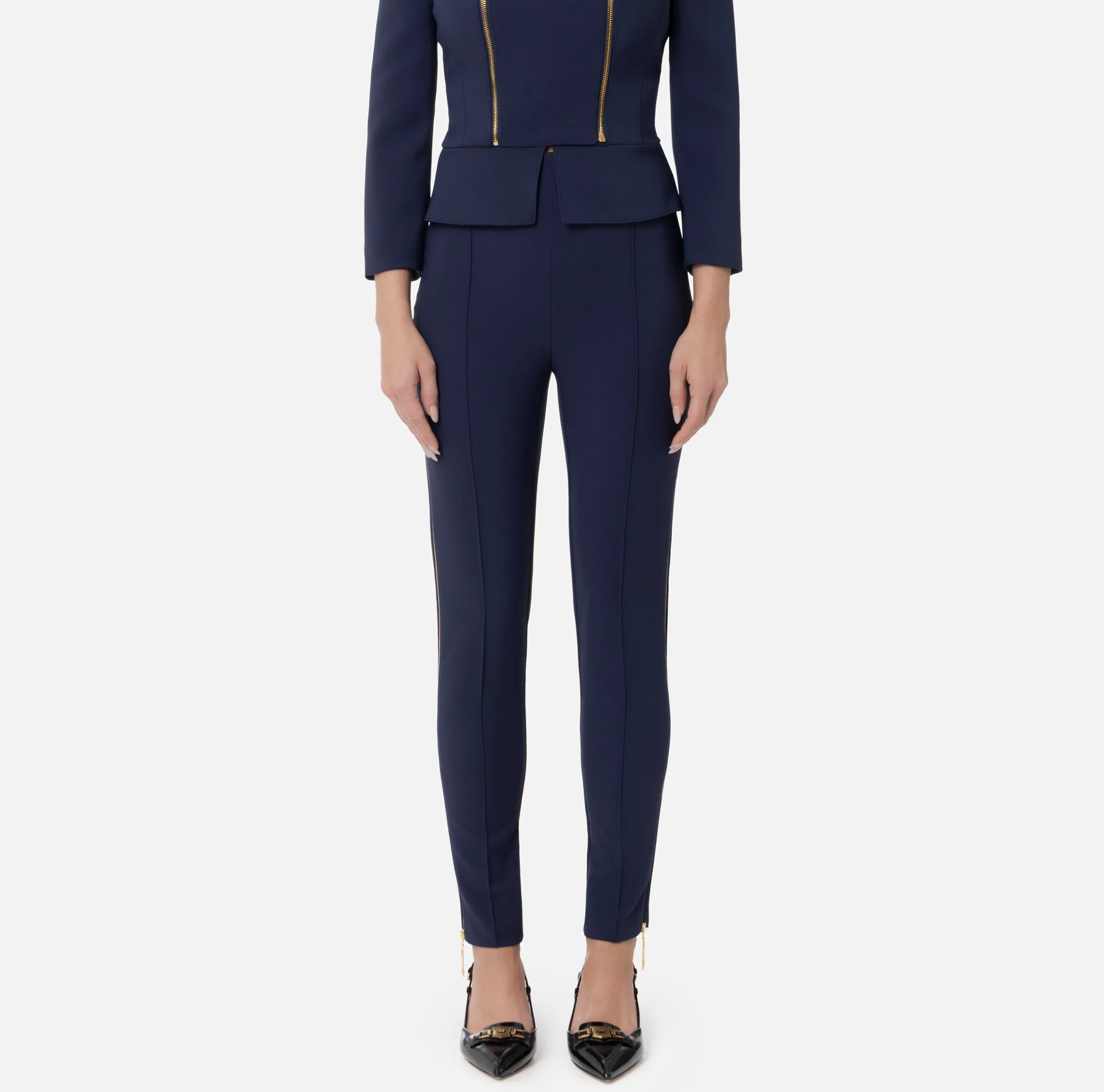 Pantalone dritto in crêpe stretch con zip