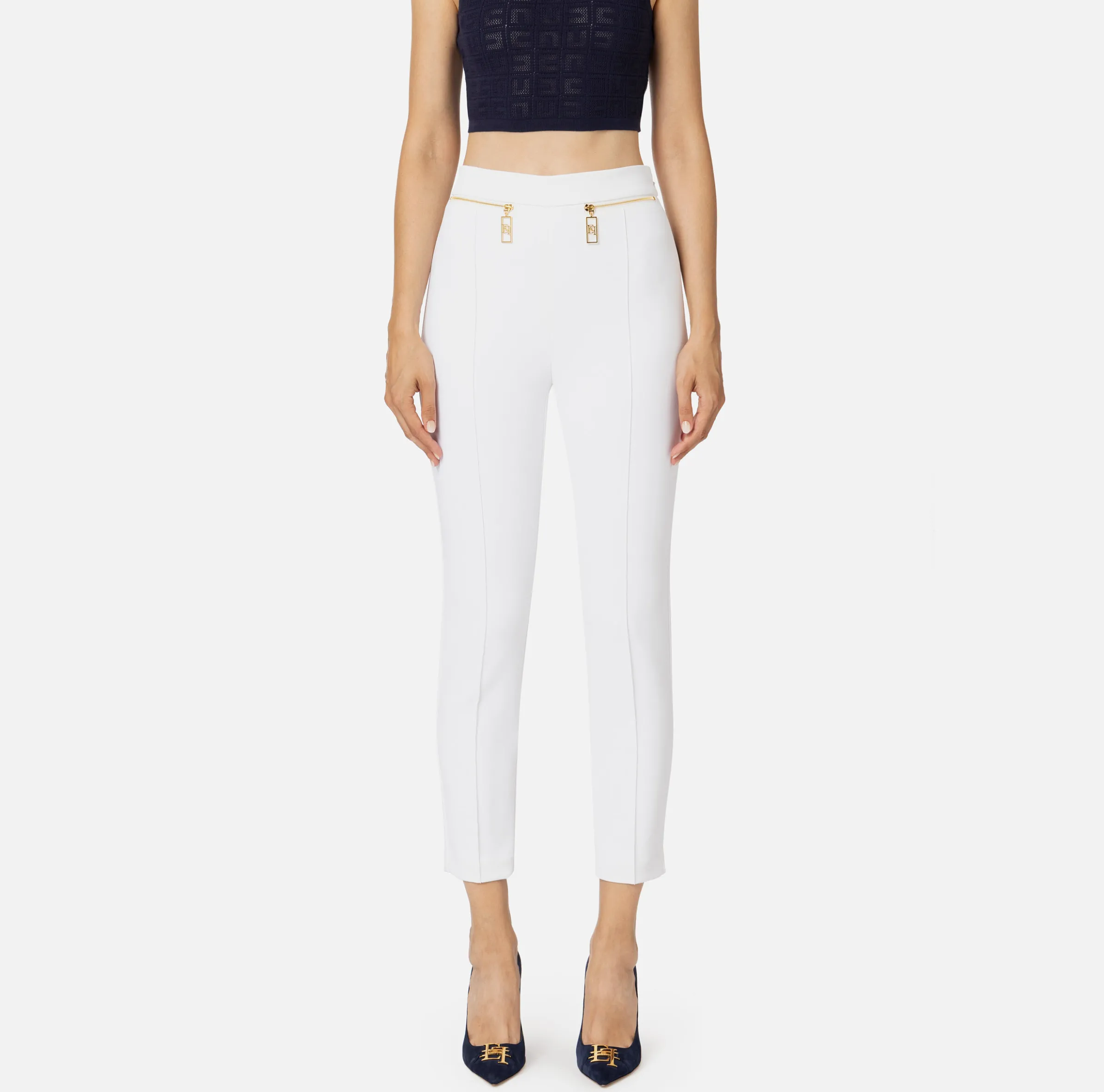 Pantalone dritto in crêpe con zip