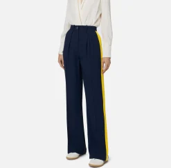 Pantalone dritto in crêpe satin con bande