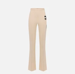 Pantalone dritto in crêpe stretch con bande e ricamo logo