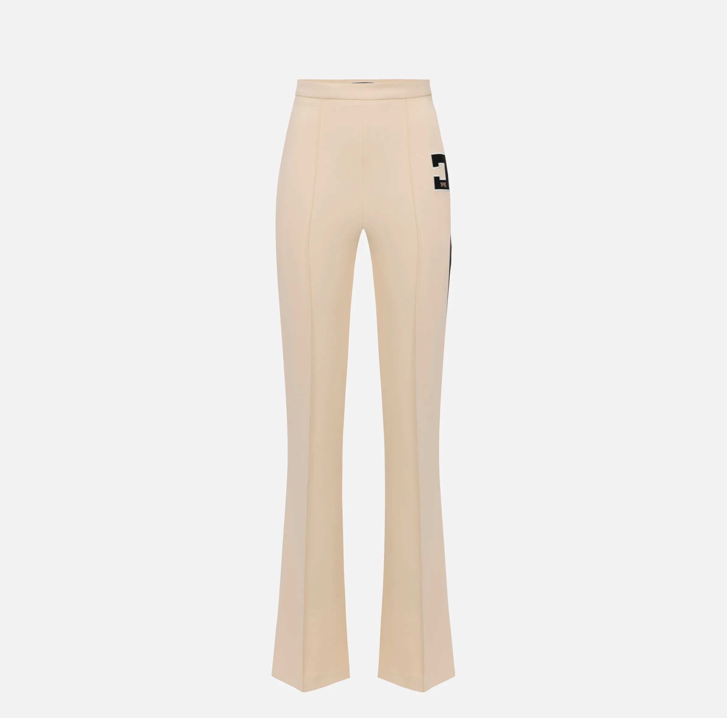 Pantalone dritto in crêpe stretch con bande e ricamo logo