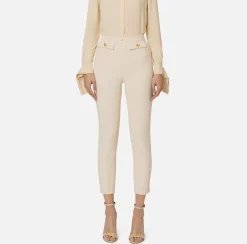 Pantalone dritto in crêpe stretch con rivetto logo