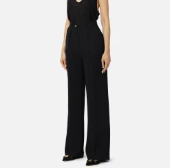 Pantalone dritto in crêpe fermo con rivetto stemma