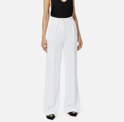 Pantalone dritto in crêpe fermo con rivetto stemma