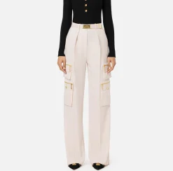 Pantalone dritto in crêpe con tasche e cintura