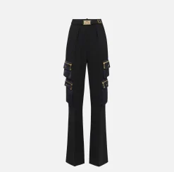 Pantalone dritto in crêpe con tasche e cintura