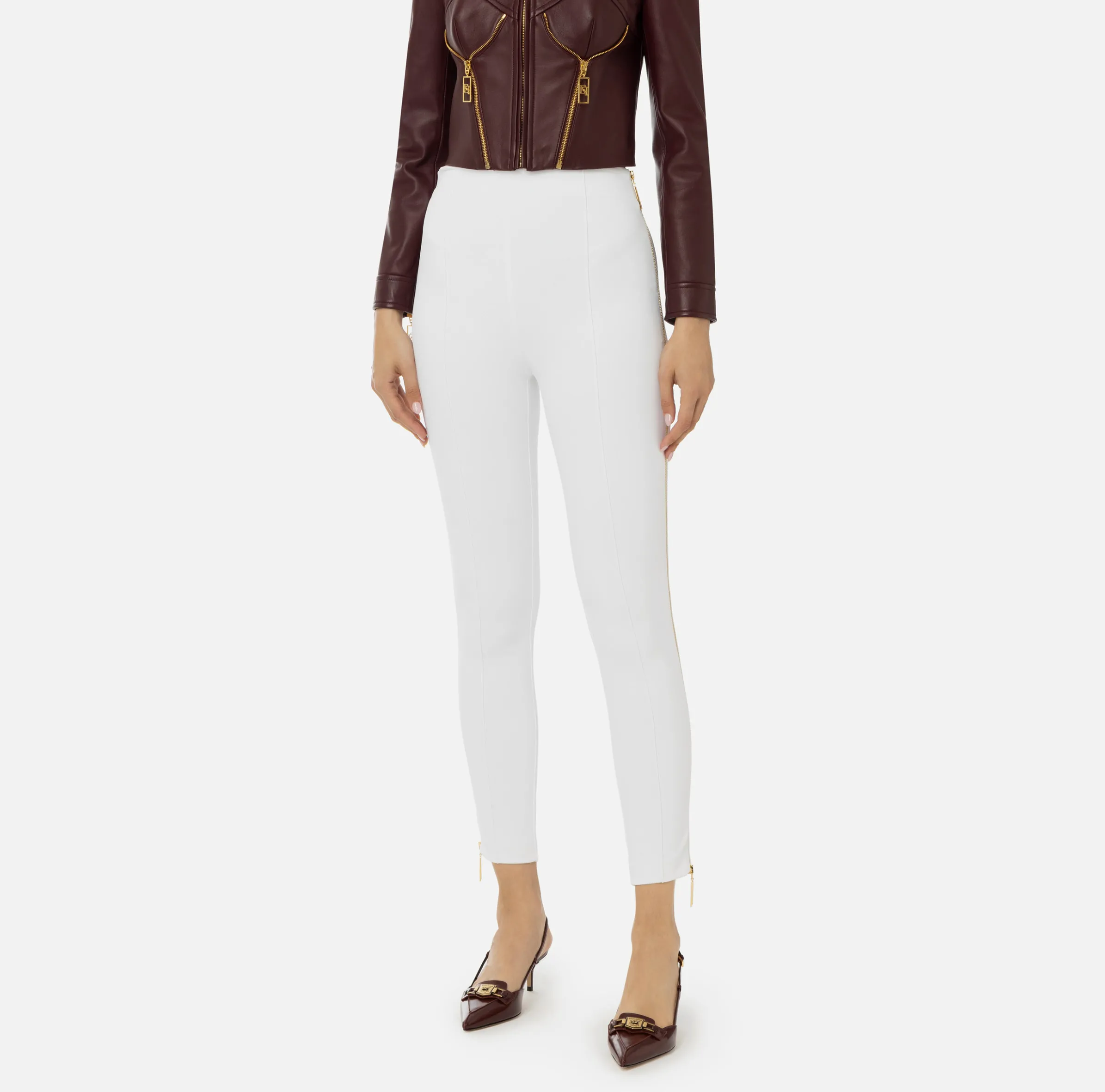 Pantalone dritto in crêpe stretch con zip
