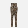Pantalone dritto in crêpe animalier con doppie pinces