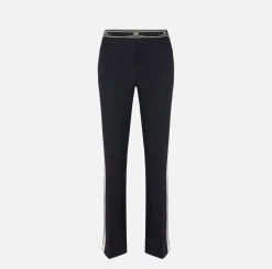Pantalone dritto in crêpe con banda laterale