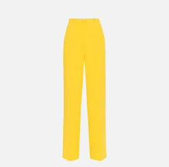 Pantalone dritto in crêpe fermo con placca logo