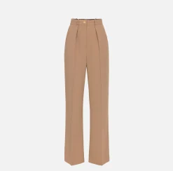 Pantalone dritto in crêpe fermo con rivetto stemma