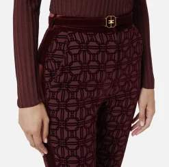 Pantalone dritto in crêpe flock con cintura