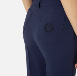Pantalone dritto in crêpe con ricamo stemma