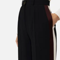 Pantalone dritto in crêpe satin con bande